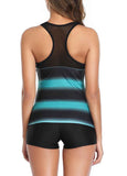 Lace Striped  Print Gradient Tankini Set