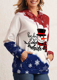 Christmas Snowman Print Drawstring Color Block Hoodie