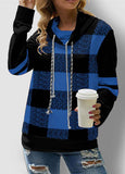 Drawstring Neck Contrast Long Sleeve Plaid Sweatshirt