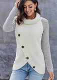 Button Asymmetric Hem Wrap Pullover Sweater