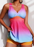 Rainbow Print High Waist Pradient Tankini Set