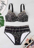 Printed Mid Waist Halter Bikini Set