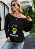 Halloween Momster' Skull Boatneck Sweatshirt