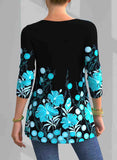 Lace Patchwork Floral Print 3/4 Sleeve Blouse