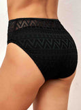 Black Hollow Out Decorative Button Bikini Bottom