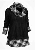 Knit Plaid Twisted Pattern Cowl Neck Sweater