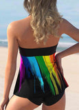 Printed Rainbow Color Bowknot Halter Tankini Set