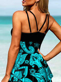 Floral Print Strap Halter Tankini Set