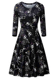 Halloween Pumpkin Print Long Sleeve Dress