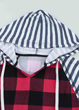 Plaid Print Striped Raglan Hoodie with Pocket