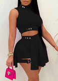 Mock Neck Sleeveless Crop Top & Skirt Set