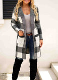 Plaid Pattern Open Front Pocket Cardigan