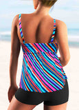 Wide Strap Rainbow Color Smocked Tankini Set