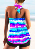 Rainbow Stripe Tie Back Smocked Tankini Set