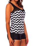 Wave Striped Wide Strap Tankini Set