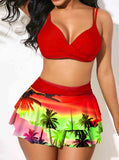 High Waist Tropical Print Double Straps Bikini Set