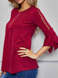 Solid Pleated Quarter Sleeve Top