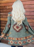 Retro Tribal Pattern Open Front Cardigan