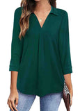 Elegant Long Sleeve Split Neck Solid T Shirt