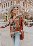 Plaid Lapel Long Sleeve Blouse