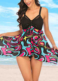 Asymmetric Hem Double Straps Swimdress and Panty