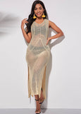 Side Slit Light Khaki Pierced Cover Up - soofoom.com