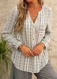 Striped V-Neck Button Up Blouse