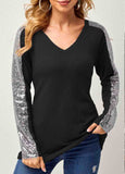 Knit Waffle Panel V-neck Sequin Top