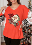 Leopard Letter Christmas Graphic Print Waffle Knit Sweatshirt