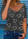 Printed V-neck loose T-shirt