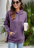 Split Solid Long Sleeve Fleece  Hoodie