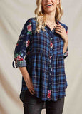 Plaid Floral Hi-Low Button-Front Blouse