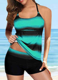 Striped  Print Gradient Tankini Set