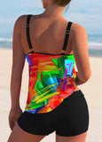 Rainbow Color Stroke Print Wide Strap Tankini Set