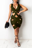 Bandage Pierced Sleeveless Solid Color Dress