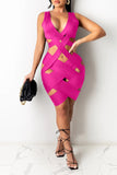 Bandage Pierced Sleeveless Solid Color Dress