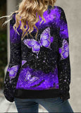 Butterfly Print Drawstring Detail Cowl Neck Sweatshirt