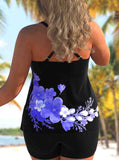 Plus Size Floral Printed Cross Strap Tankini Set