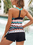 Striped Printed Strap Tankini Top