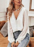 Lace Swiss Dot Crochet-Trim V-Neck Top