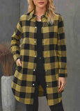 Turn-down Collar Plaid Pockets Cardigan Coat