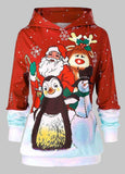 3D Santa Print Hoodie Colorblock Top