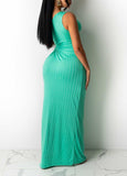 One Shoulder High Slit Drawstring Cutout Ribbed Maxi Dress - soofoom.com