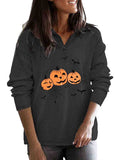 Halloween Pumpkin Zipper Stand Collar Sweatshirt