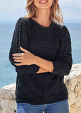 Long Sleeve Solid Round Neck Pierced Sweater