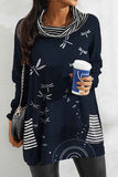 Printed Long Sleeve Striped Pullover Top