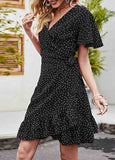 Polka Dot V Neck Short Sleeve Dress