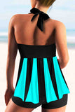 Striped Print Halter Tankini Set