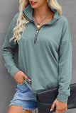 Zip Solid V-neck  Long Sleeve Sweatshirt