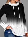 Printed Drawstring Collar Long Sleeve Sweatshirt